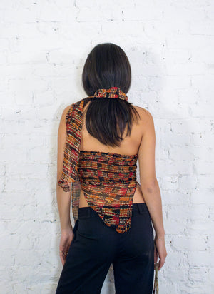 
                  
                    load image into gallery viewer, shoreditch top - orange check silk sari
                  
                