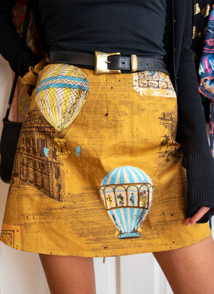 
                  
                    load image into gallery viewer, High-waisted A-line mini skirt sustainably made using upcycled vintage fabric.
                  
                