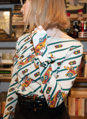 
                  
                    load image into gallery viewer, the ASPEN TOP - a second-skin long-sleeve top in vintage disco prints, with thumb holes and a boat neckline
                  
                