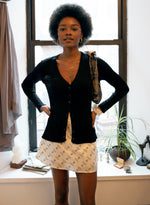 Best sustainable fashion brands -- this is a mini skirt made of vintage fabric. Perfect outfit idea. LANVIN PRINT.