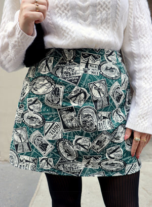 
                  
                    load image into gallery viewer, THE CHELSEA SKIRT: High-waisted A-line mini skirts made of sustainable upcycled vintage fabric with trippy, psychadelic, and novelty prints
                  
                