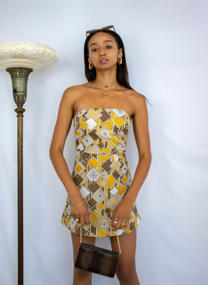 
                  
                    load image into gallery viewer, byron dress - silk yellow squares
                  
                