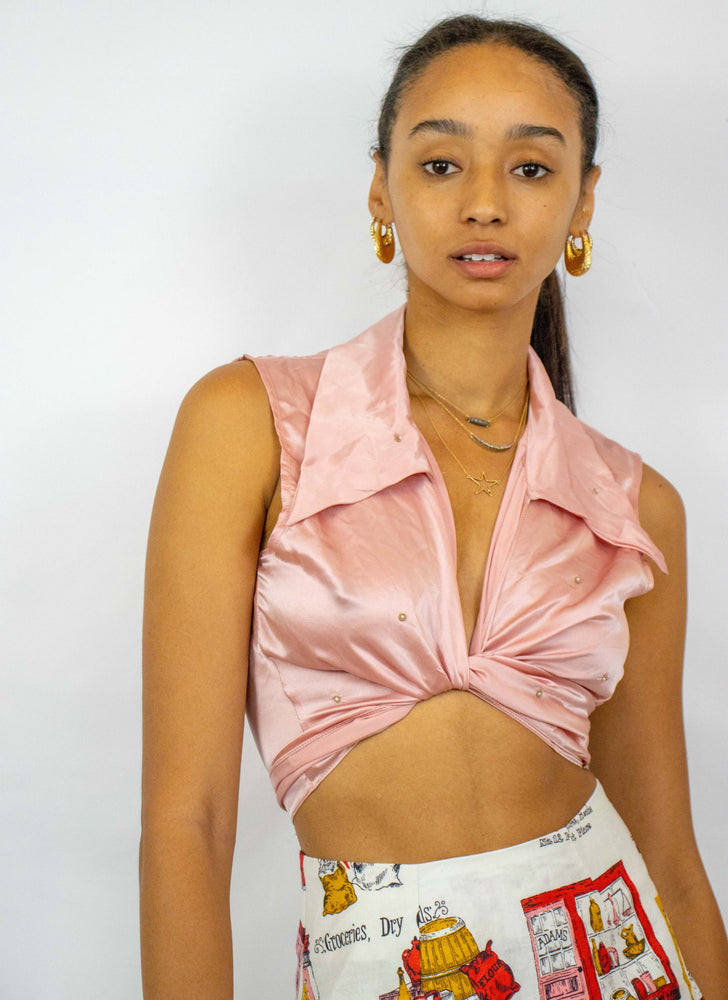 
                  
                    load image into gallery viewer, SS marylebone top - pink sequin silk
                  
                