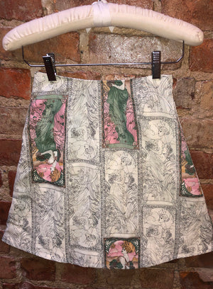 
                  
                    load image into gallery viewer, Cute summer outfit: Our cult-fav mini skirt: A-line, high-rise, and made of vintage fabric. Art nouveau, very 1970s!!
                  
                