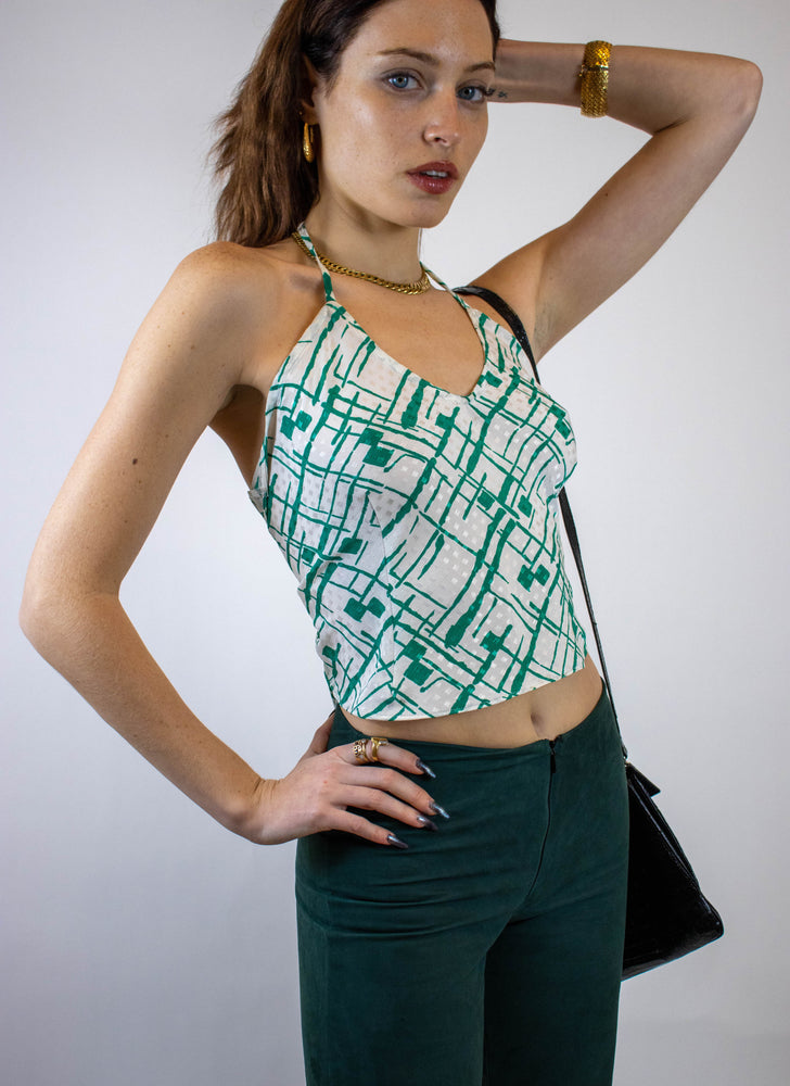 
                  
                    load image into gallery viewer, noho top - white/green silk
                  
                