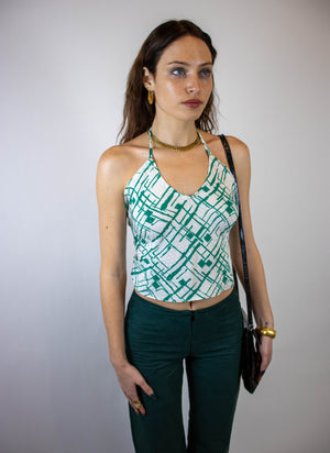 
                  
                    load image into gallery viewer, noho top - white/green silk
                  
                