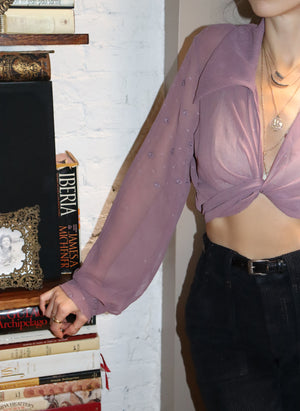 
                  
                    load image into gallery viewer, embroidered mauve marylebone - balloon sleeve wrap tie top - girl of the earth
                  
                