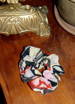 
                  
                    load image into gallery viewer, EMILIO PUCCI. UPCYCLED SCRUNCHIES. Sustainably made, upcycled of vintage fabric. Printed, leather, snakeskin, matching masks, etc.
                  
                