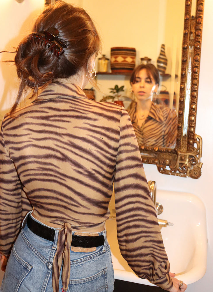 
                  
                    load image into gallery viewer, tiger stripe marylebone - balloon sleeve wrap tie top - girl of the earth
                  
                