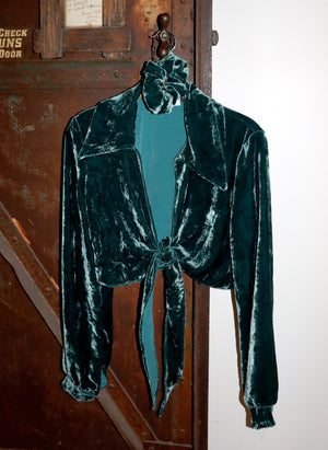 
                  
                    load image into gallery viewer, teal velvet marylebone - balloon sleeve wrap tie top - girl of the earth
                  
                