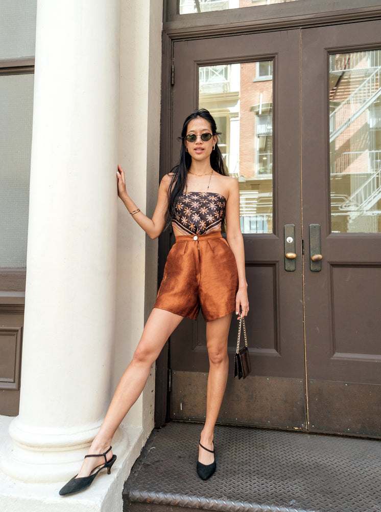 
                  
                    load image into gallery viewer, Perfect summer shorts outfit - high-waisted, wide-leg, and short-length. Styled with a scarf top.
                  
                