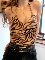 tiger animal print santiago top - backless halter - girl of the earth