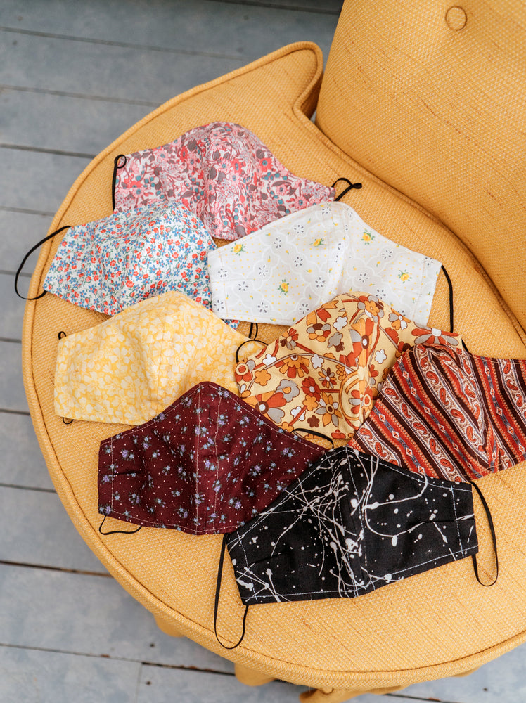 
                  
                    load image into gallery viewer, Vintage-fabric COVID-19 face masks, as seen in NY Mag, Zoe Report, Man Repeller, and more. Sustainably upcycled locally in NY! Comfortable cottons, luxe silks, psychedelic prints, designer logos, and more. Matching scrunchies available.
                  
                