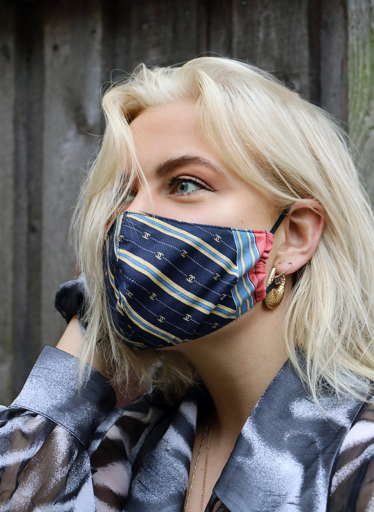 
                  
                    load image into gallery viewer, Vintage-fabric COVID-19 face masks, as seen in NY Mag, Zoe Report, Man Repeller, and more. Sustainably upcycled locally in NY! Comfortable cottons, luxe silks, psychedelic prints, designer logos, and more. Matching scrunchies available.
                  
                