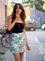 High-waisted A-line mini skirt sustainably made using upcycled vintage fabric. Newspaper print (very Lisa Says Gah!)